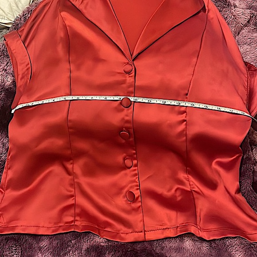 Retro Pinup Style Satiny Collared Button Down-sz M/L - Picture 6 of 7